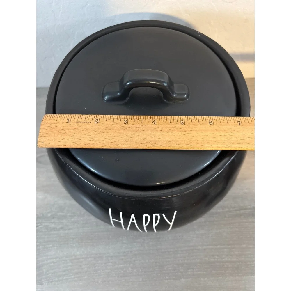 Rae Dunn Happy Halloween Black Cauldron Ceramic Canister Cookie Jar with Lid